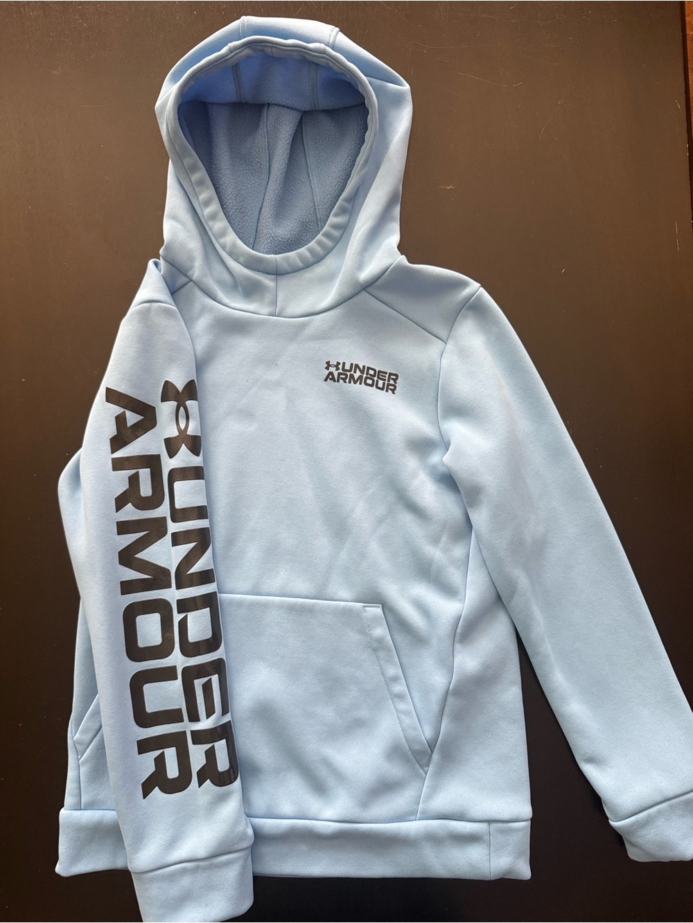 Under Armour Light Blue Kids Hoodie with Black Logo Sleeve
